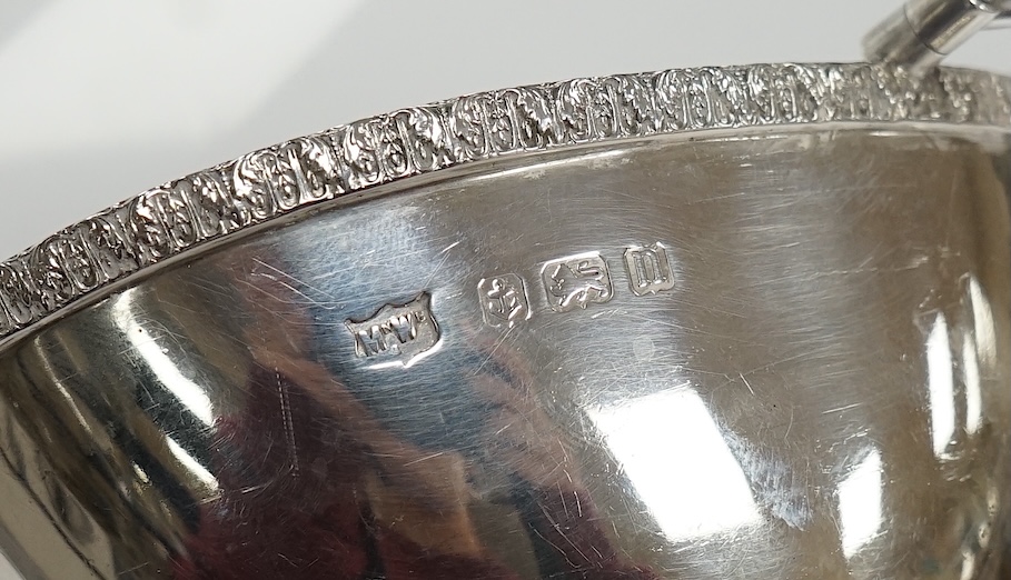 A George V silver oval sugar basket, Mappin & Webb, Birmingham, 1912, length 12.5cm, 6.2oz. Condition - fair